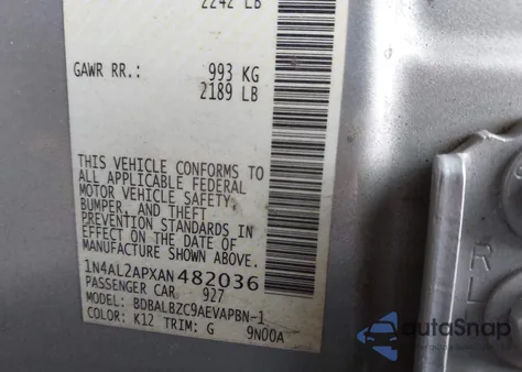 2010 Nissan Altima 2.5 S из США, поврежденный, VIN 1N4AL2APXAN482036